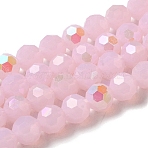 Imitation Jade Glass Beads Strands, Faceted(32 Facets), Round, Pearl Pink, 10x9mm, Hole: 1.3mm, about 65~68pcs/strand, 24.13~24.21''(61.3~61.5cm)(EGLA-A035-J10mm-L02)