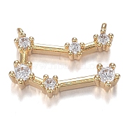 Brass Micro Clear Cubic Zirconia Charms, Long-Lasting Plated, Real 18K Gold Plated, Constellations, Clear, Gemini, 10x14x2.5mm, Hole: 0.7mm(ZIRC-F120-019G-09)
