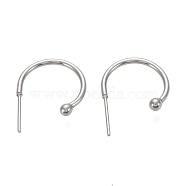 304 Stainless Steel C-shaped Hoop Circle Ball Stud Earrings, with 316 Surgical Stainless Steel Pin, Stainless Steel Color, 16x21x3mm, Pin: 0.8mm(X-STAS-K204-04P)