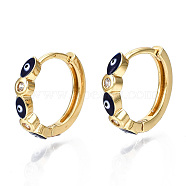 Brass Micro Pave Cubic Zirconia Huggie Hoop Earrings, with Enamel, Nickel Free, Ring with Evil Eye, Real 16K Gold Plated, Dark Blue, 16x3mm, Pin: 1mm(X-EJEW-T014-09G-01-NF)