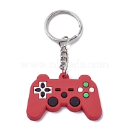 PVC Game Controller Keychain, with Platinum Iron Ring Findings, FireBrick, 8.05cm(KEYC-A030-01E)
