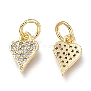 Brass Micro Pave Clear Cubic Zirconia Charms, with Jump Rings, Long-Lasting Plated, Heart, Real 18K Gold Plated, 10x6.5x1.7mm, Jump Ring: 5x1mm, Hole: 3.5mm(ZIRC-Q024-06G)