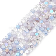 Gradient Color Electroplate Glass Bead Strands, AB Color Plated, Faceted, Flat Round, Thistle, 5.3~6x3mm, Hole: 1.2mm, about 98~99pcs/strand, 20.83~20.98 inch(52.9~53.3cm)(GLAA-E042-03A)