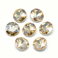 Pointed Back Glass Rhinestone Cabochons, Back Plated, Faceted, Flat Round, Pale Goldenrod, 14x5.8mm(RGLA-T029-14mm-09)