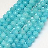 Natural Yellow Jade Beads Strands, Dyed, Round, Dark Turquoise, 10mm, Hole: 1mm, about 40pcs/strand, 15.75 inch(G-G598-10mm-YXS-28)
