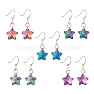 Electroplated Glass Star Dangle Earrings, Silver Tone Brass Earring for Women, Mixed Color, 32mm, Pin: 0.7mm(EJEW-JE05160)