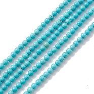 Natural Howlite Beads Strands, Dyed, Round, Turquoise, 3~4mm, Hole: 0.7~0.8mm, about 116~120pcs/strand, about 15 inch(TURQ-K005-01B)