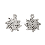 304 Stainless Steel Charms, Laser Cut, Sun Charm, Stainless Steel Color, 15x13x1mm, Hole: 1.5mm(STAS-J042-04P)