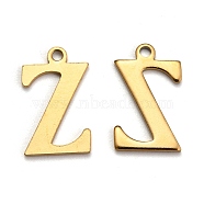 Ion Plating(IP) 304 Stainless Steel Alphabet Charms, Golden, Letter.Z, 12x7.5x1mm, Hole: 1mm(STAS-H122-Z-G)