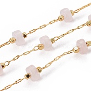 3.28 Feet Handmade Natural Rose Quartz Beaded Chains, with Brass Chains, Long-Lasting Plated, Soldered, Golden, 5.5~6mm, Llink: 5.5~6x4~4.5mm and 2x1x0.2mm(X-CHC-E019-02E)