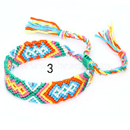 Cotton Braided Rhombus Pattern Cord Bracelet, Ethnic Tribal Adjustable Brazilian Bracelet for Women, Light Sea Green, 5-7/8~14-1/8 inch(15~36cm)(FIND-PW0013-003A-03)