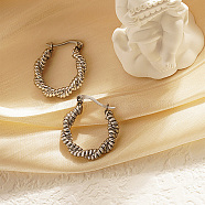 Stainless Steel Thick Twist Hoop Earrings, for Women, Stainless Steel Color, 24mm(BA3365-2)