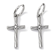 316 Surgical Stainless Steel Cross Hoop Earrings for Women, Antique Silver, 34x17mm(EJEW-P274-05AS)