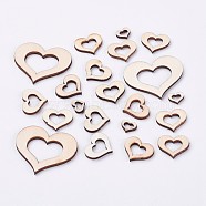 Laser Cut Wood Shapes, Unfinished Wooden Embellishments, Wooden Linking Rings, Heart, Blanched Almond, 8~34x10~40x2.5mm, Inner: 3.5~15x6~23mm(WOOD-F005-06)