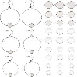 DIY Flat Round Bracelet Making Kits, Including 304 Stainless Steel Slider Bracelet Making & Cabochon Connector Settings, Glass Cabochons, Stainless Steel Color, 48Pcs/box(DIY-UN0003-54)