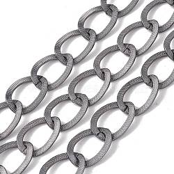 Oval Oxidation Aluminum Curb Chains, Texture, Unwelded, with Spool, Gunmetal, Link: 24.5x18.5x1mm, about 10m/roll(CHA-G001-02P)