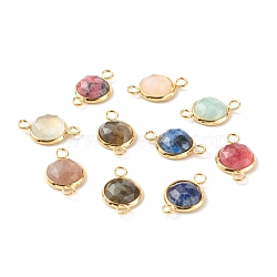 Natural Mixed Gemstone Links Connectors, with Golden 304 Stainless Steel Findings, Faceted, Flat Round, 19x12x4.5mm, Hole: 2.5mm(PALLOY-JF00755)