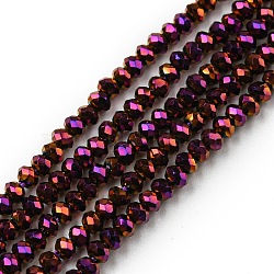 Electroplate Glass Beads Strands, Full Plated, Faceted, Rondelle, Purple Plated, 2~2.3x1.7~1.9mm, Hole: 0.3mm, about 208~214pcs/strand, 14.06~14.33''(35.7~36.4cm)(EGLA-F149-FP-11)
