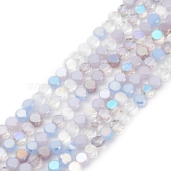 Gradient Color Electroplate Glass Bead Strands, AB Color Plated, Faceted, Flat Round, Thistle, 5.3~6x3mm, Hole: 1.2mm, about 98~99pcs/strand, 20.83~20.98 inch(52.9~53.3cm)(GLAA-E042-03A)