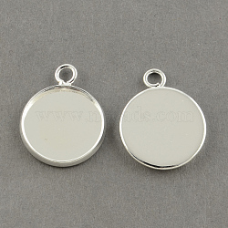 Brass Pendant Cabochon Settings, Plain Edge Bezel Cups, Flat Round, Silver Color Plated, Tray: 16mm, 22x18x2mm, Hole: 2.5mm(X-KK-S752-16mm-03)