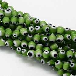 Handmade Evil Eye Lampwork Round Bead Strands, Olive Drab, 10mm, Hole: 1mm, about 39pcs/strand, 14.96 inch(LAMP-L055-10mm-11)