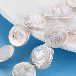 Natural Keshi Pearl Beads Strands, Cultured Freshwater Pearl, Flat Round, Seashell Color, 16~18x3~8mm, Hole: 0.6mm, about 22~23pcs/strand, 14.57~15.35 inch(37~39cm)(PEAR-S018-04D)