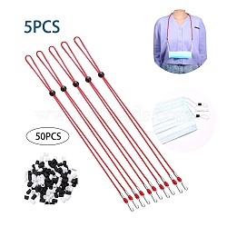 5PCS Adjustable Length Lanyard Strap, Ear Holder Rope, with ABS Hook and 50PCS Adjustable Non Slip Stopper(Random Color), Red, 15 inch(38cm)(JX033E)