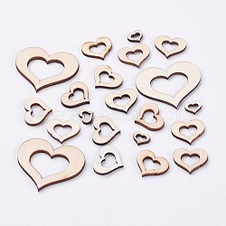 Laser Cut Wood Shapes, Unfinished Wooden Embellishments, Wooden Linking Rings, Heart, Blanched Almond, 8~34x10~40x2.5mm, Inner: 3.5~15x6~23mm(WOOD-F005-06)