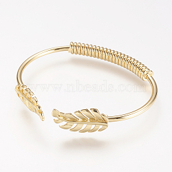 Brass Cuff Bangle, Real 18K Gold Plated, Leaf, Golden, 2 inchx2-1/4 inch(50x58mm)(X-BJEW-P168-A14)
