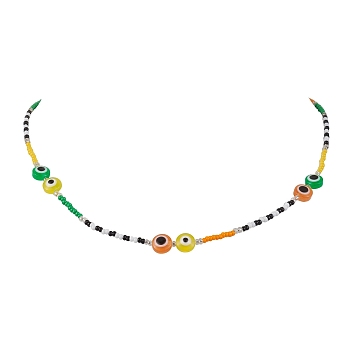 Resin and Glass Seed Bead Necklaces, Evil Eye, Colorful, 19.09 inch(48.5cm)