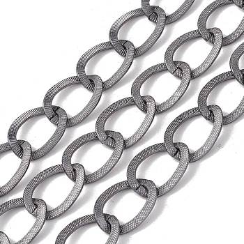 Oval Oxidation Aluminum Curb Chains, Texture, Unwelded, with Spool, Gunmetal, Link: 24.5x18.5x1mm, about 10m/roll