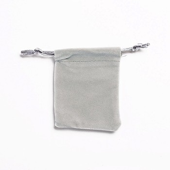 Rectangle Velours Jewelry Bags, Light Grey, 8.8x7cm