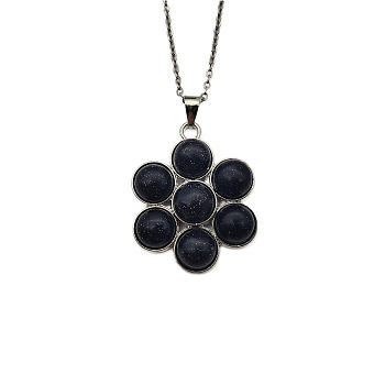 Synthetic Blue Goldstone Flower Pendant Necklace