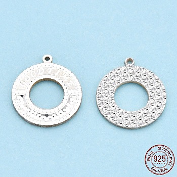 925 Sterling Silver Pendants, Donut Charms, Silver, 16x14x1mm, Hole: 0.8mm