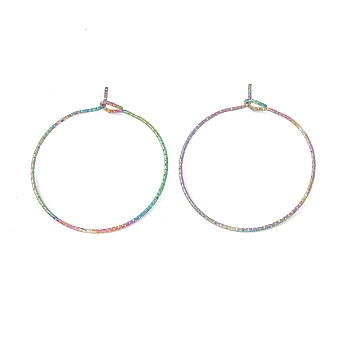 Rainbow Color Ion Plating(IP) 316 Surgical Stainless Steel Hoop Earrings Findings, Wine Glass Charms Rings, 25x21mm, Pin: 0.6mm