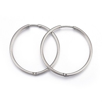 304 Stainless Steel Huggie Hoop Earrings, Hypoallergenic Earrings, Stainless Steel Color, 10 Gauge, 34x34x2mm, Pin: 1mm