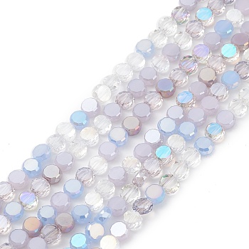 Gradient Color Electroplate Glass Bead Strands, AB Color Plated, Faceted, Flat Round, Thistle, 5.3~6x3mm, Hole: 1.2mm, about 98~99pcs/strand, 20.83~20.98 inch(52.9~53.3cm)