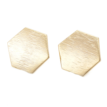 Brass Stud Earrings Findings, with Loop, Hexagon, Nickel Free, Real 18K Gold Plated, 16x18.5mm, Hole: 1.5mm, Pin: 0.6mm