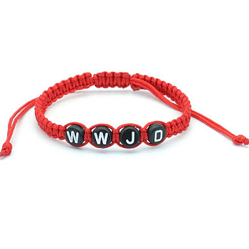 Polyester Braided Bead Bracelet, Red, 6-1/4 inch(16cm)