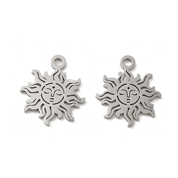 304 Stainless Steel Charms, Laser Cut, Sun Charm, Stainless Steel Color, 15x13x1mm, Hole: 1.5mm
