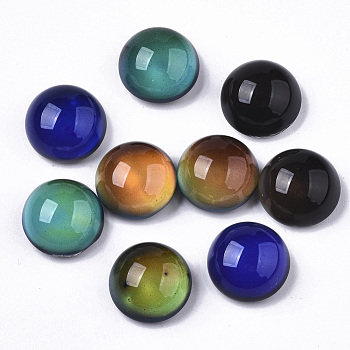 Translucent Glass Cabochons, Color will Change with Different Temperature, Half Round/Dome, Black, 14x8.5mm