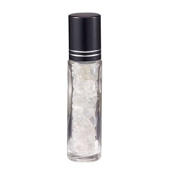Glass Roller Ball Bottles, Essential Oil Refillable Bottle, with Quartz Crystal Chip Beads, for Personal Care, 85x20mm, Beads: 3x11~3x7mm, Capacity: 10ml