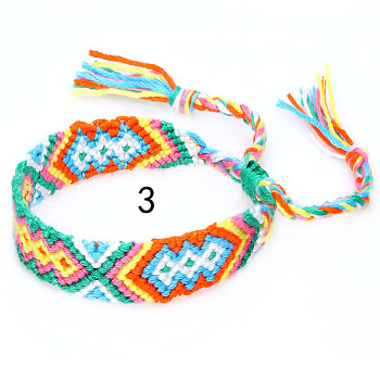 Cotton Braided Rhombus Pattern Cord Bracelet, Ethnic Tribal Adjustable Brazilian Bracelet for Women, Light Sea Green, 5-7/8~14-1/8 inch(15~36cm)
