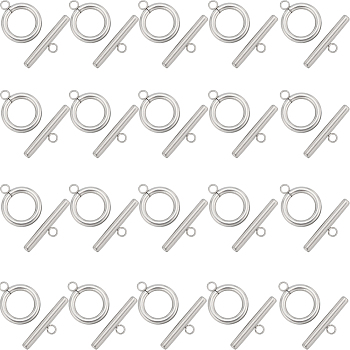 40Pcs 304 Stainless Steel Ring Toggle Clasps, Round Ring, Stainless Steel Color, Ring: 15x12x2mm, Hole: 1.8mm, Bar: 19x5.5x2.5mm, Hole: 1.8mm