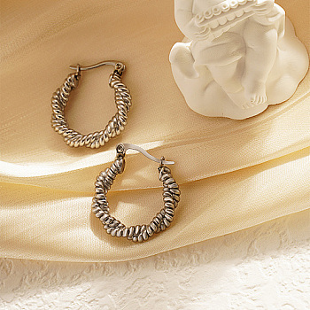 Stainless Steel Thick Twist Hoop Earrings, for Women, Stainless Steel Color, 24mm