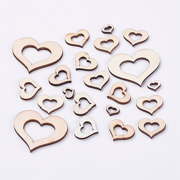 Laser Cut Wood Shapes, Unfinished Wooden Embellishments, Wooden Linking Rings, Heart, Blanched Almond, 8~34x10~40x2.5mm, Inner: 3.5~15x6~23mm