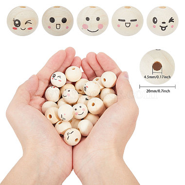 60Pcs 6 Styles Unfinished Natural Wood Printed Beads(WOOD-GL0001-13A)-2