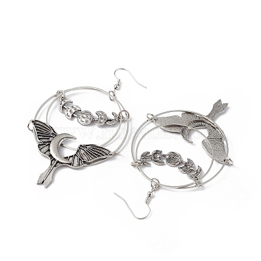 Bat with Moon Phase Alloy Dangle Earrings(EJEW-G345-01AS)-2