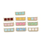 Brass Micro Pave Clear Cubic Zirconia Connector Charms, with Resin, Rectangle with Square Links, Rack Plating, Long-Lasting Plated, Cadmium Free & Lead Free, Real 18K Gold Plated, Mixed Color, 12x32x3mm, Hole: 1mm(CU-CBA30E8-01G-A)
