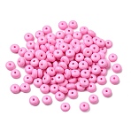 Baking Paint Opaque Glass Beads, Rondelle, Pearl Pink, 6.5x3.5mm, Hole: 1.2mm, about 5555pcs/1000g(GLAA-A045-06H)